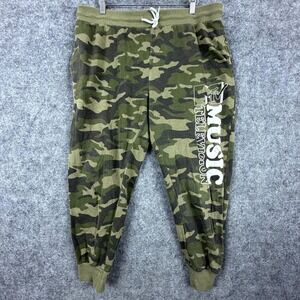 Mtv Sweatpants Mens 2XL Green Camo Music Television 90s Y2K Spellout Logo Fleece